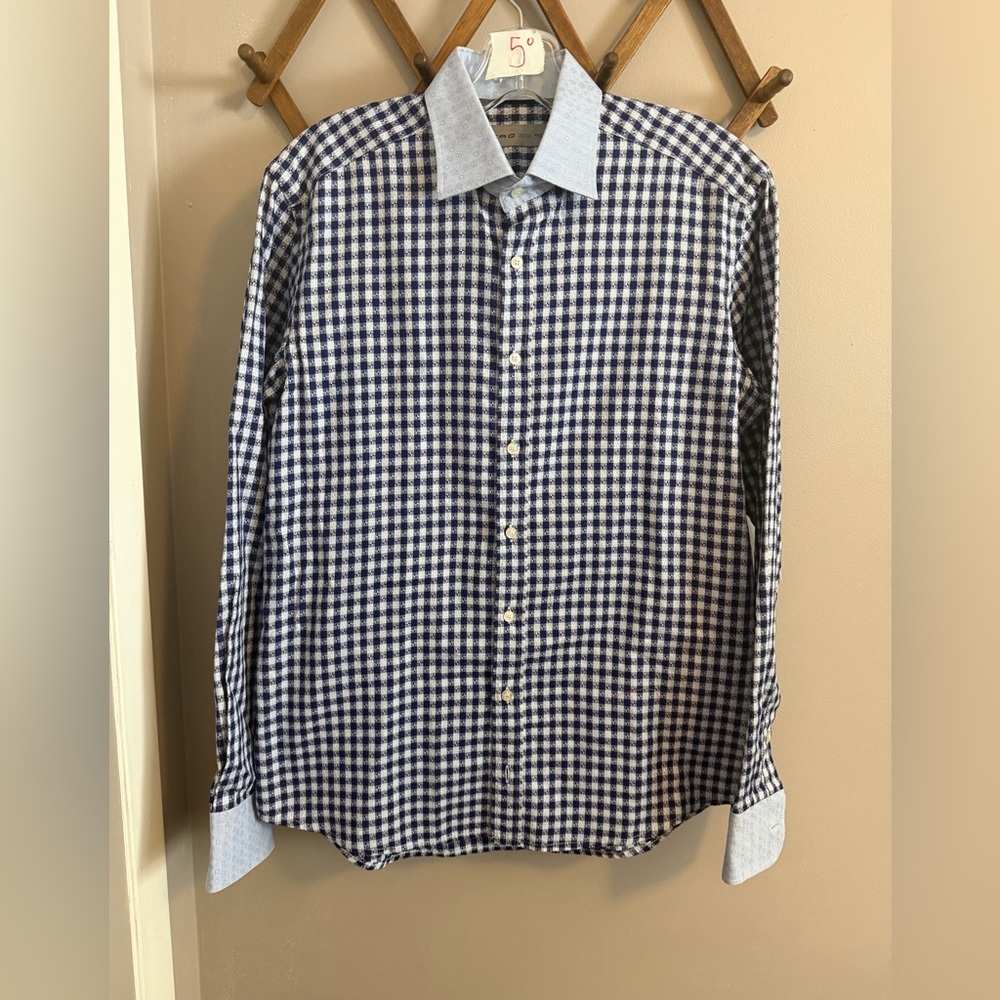 ETRO Milano Men’s Textured Gingham Dress Shirt - Size 39 (15.5) - Made in Italy